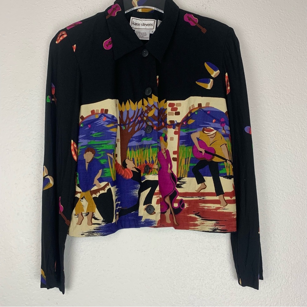 VTG Karin Stevens Top‎ Womens 8 Cropped Boho Dance Art to Wear Festive